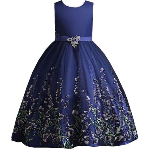 New hot selling childrens dress big lace girls dress high grade girls one-piece long princess dress elegant piano performance