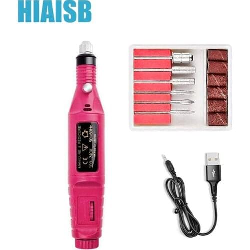 Portable Electric Nail Drill Remove Excess Cuticle Polish Nails With USB Connector 6 Replaceable Drill Bits Adjustable Speed