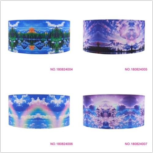 Q&N ribbon 16mm 22mm 25mm 38mm 50mm 75mm dream sky printed grosgrain ribbon webbing 50yards/roll for headband