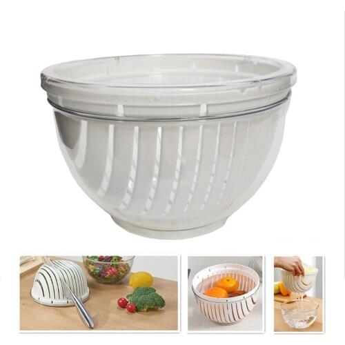 Easy Fruit Vegetable Salad Cutter Bowl, Multi-Function Kitchen Colander Strainer Storage Holder Rotatable Chopping Salad Maker