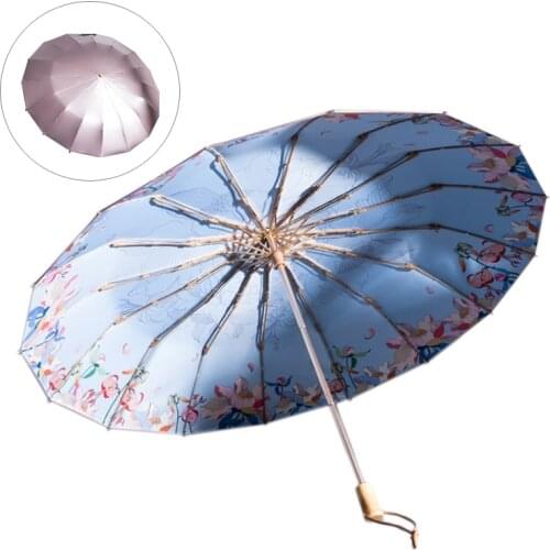 3 Fold Umbrella Chinese Style Designer UV Umbrella Female Male Sixteen Bone Sun Umbrella Rain Umbrella