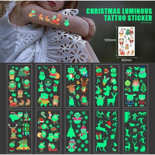 Luminous Tattoos Stickers Childrens Temporary Tattoos Christmas Fluorescent Waterproof Cute Stickers 100 Sheets/100 Patterns