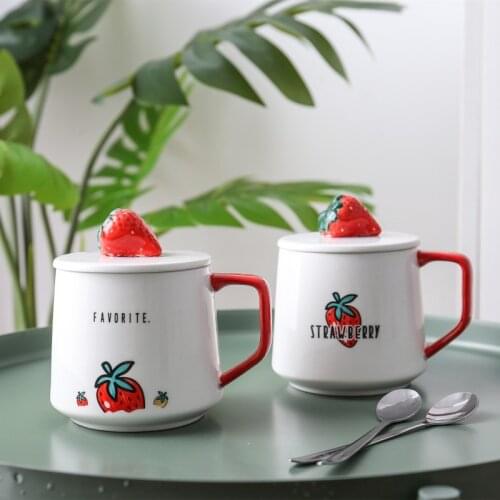 1pcs Creative Cute Hand-painted Strawberry Three-dimensional Ceramic Cup Heat-resistant Office Milk Breakfast Coffee Cup Mug