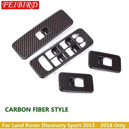 CARBON FIBER MATTE ABS For Land Rover Discovery Sport 2015 - 2019 Door Armrest Window Lift Control Button Cover Trim 4PCS/SET