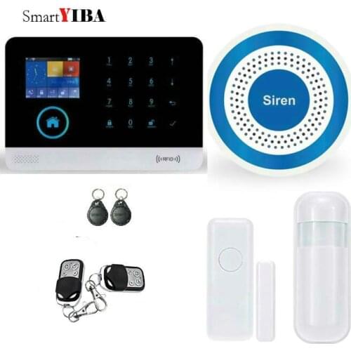 SmartYIBA Smart Alarmes RFID Wireless Wired Home WIFI GSM Security Alarm System Strobe Siren Motion Alarm Door Sensor Kits