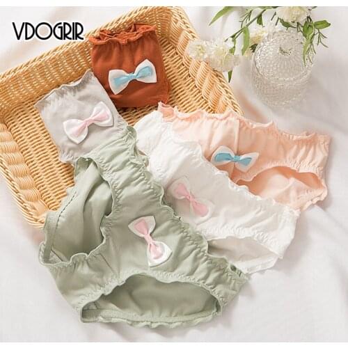 VDOGRIR Cotton Women Cute Panties Underwear Underpants With Bow Comfort Briefs Low Rise Soft Woman Intimates Lady Lingerie Panty