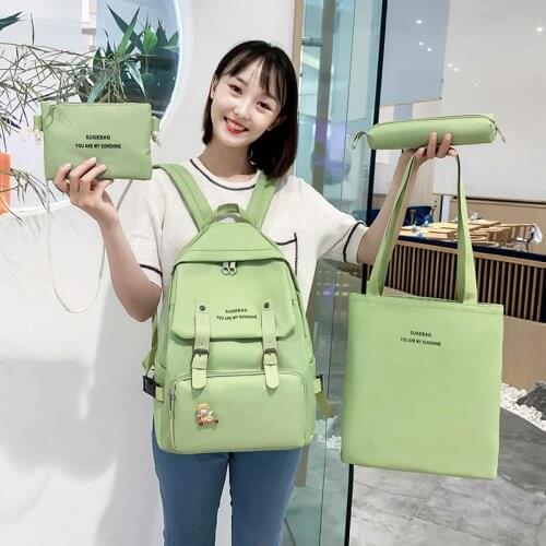 Weysfor 4pcs/set Canvas Schoolbags For Teenage Girls Female Children Shoulder Bags Trend Female Backpack Fashion Women Backpack