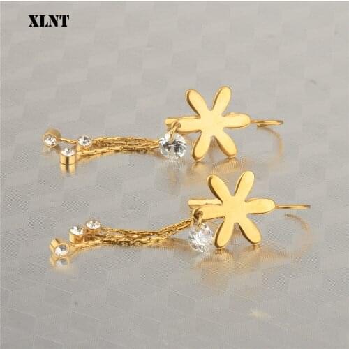 XLNT Vintage Geometric Tassel Dangle Earrings For Women Gold Color Crystale Flower Statement Drop Earring Brincos Jewelry NEW