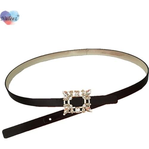 Nuleez Velvet Belts Women Luxury Diamond Buckle Copper Hardware 2.0 cm Wide for Dress and Trousers