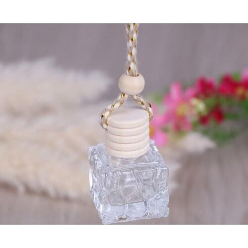 1Pc Car 10ml square hanging empty glass perfume bottles pendant car ornament
