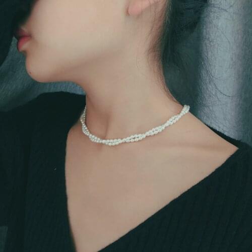 2rows freshwater pearl white rice 5-6mm 36cm necklace FPPJ wholesale beads nature