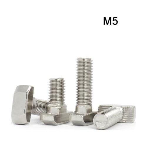 20pcs 2020 Series M5 Hammer Head T Bolt Screw Nickel Plated For 2020 Aluminum Profile T-slot M5*10/12/16/20/25 30mm High Quality