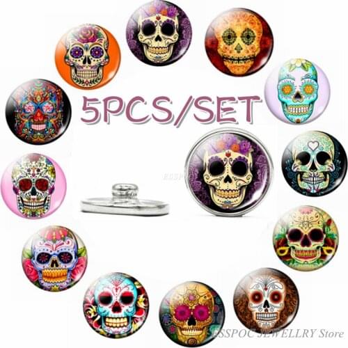 5PCS/SET Sugar Skull Art Jewelry 16MM Glass Dome Cabochon button Base Handmade Jewelry Making Clothes Accessories decoration