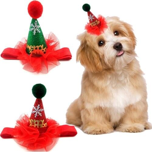 Cute Pet Dogs Caps With Bowknot Cat Dog Christmas Costume Sequin Lace Design Headwear Hat Christmas Party Pets Accessories
