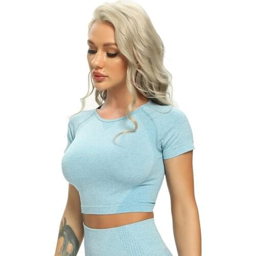 Seamless Yoga Tops Fitness Women Short Sleeve Crop Top Workout Sportswear Solid Yoga Shirt Gym Running Sports Cycling T-shirts