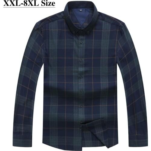Plus Size 6XL 7XL 8XL Brand Mens Fashion Plaid Long Sleeve Shirt High-quality Business Casual Work Dress Fat Male Shirts