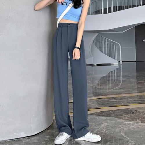 2021 Spring Autumn High Waist Suit Pants Loose Women White Wide Leg Pant Full Length White Black Grey Woman Trousers Clothes 2xl