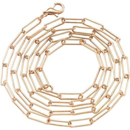 1Pc Brass Round Oval Paperclip Chain Jewelry Necklace Making with Lobster Claw Clasps 24.4 inches(62cm), Link: 12x3.5x0.8mm
