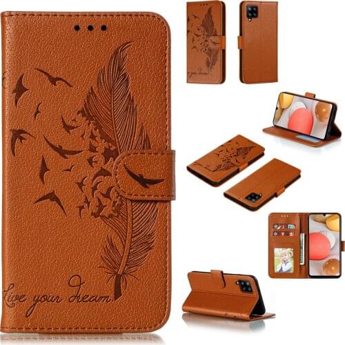 Feather Embossed Lychee Pu Leather Phone Case for Samsung Galaxy F62 / M62 Card Slot Wallet Photo Frame Kickstand Back Cover