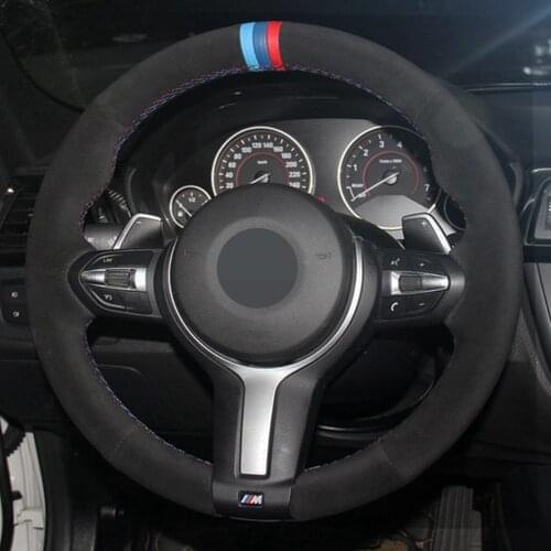 Car Steering Wheel Cover Black Genuine Leather Suede For BMW M Sport F30 F31 F34 F10 F11 F07 X1 X2 X3 F25 F32 F33 F36 F48 F39
