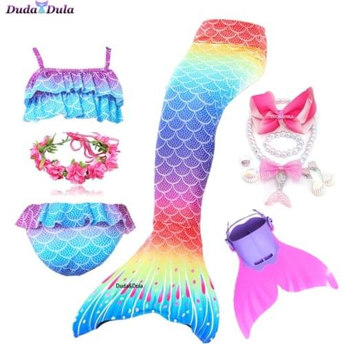 Kids Little Mermaid Tails With Monofin for Swimming Fancy Swimmable Bikini Set Bathing Cosplay Costume Girls Swimmable Swimsuit