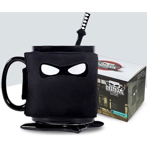 Homies 1Pc Creative Ninja mug With Spoon Sword , Black Mask Assassinate Coffee ceramics UK ninja cups, Milk Tea mug Novelty Gift