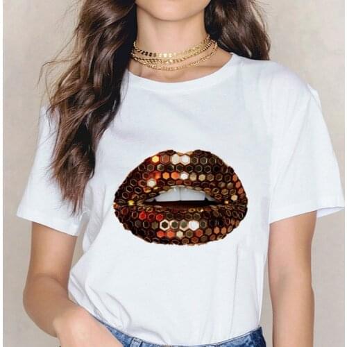 T-shirts Women Lip Sequins Love Fashion 90s Trend 2021 Spring Summer Clothes Graphic Tshirt Top Lady Print Female Tee T-Shirt