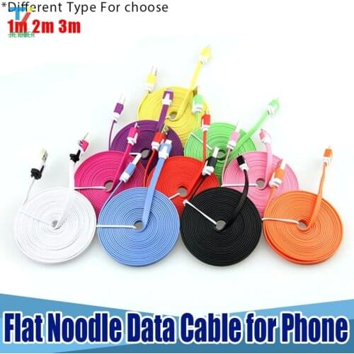 100pcs 1M/2M/3M Colorful Noodle Charging USB Data Sync Cable 8 Pin for IPhone IPad Mini Ipod Nano Ios Micro USB 5pin for Samsung