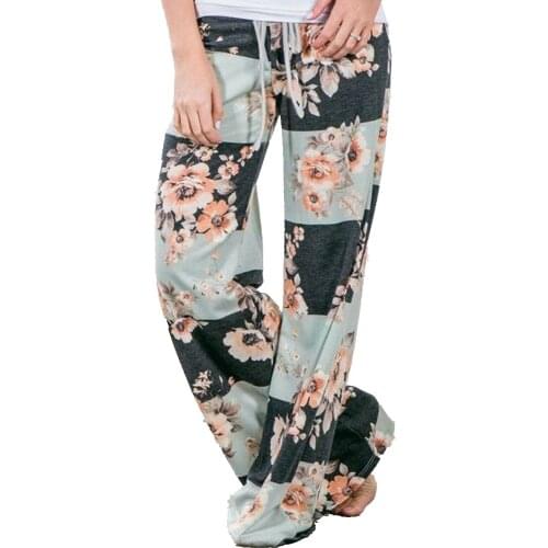 Hot Casual Ladies Summer Wide Leg Loose Trousers Floral Printrd Palazzo Womens Pants