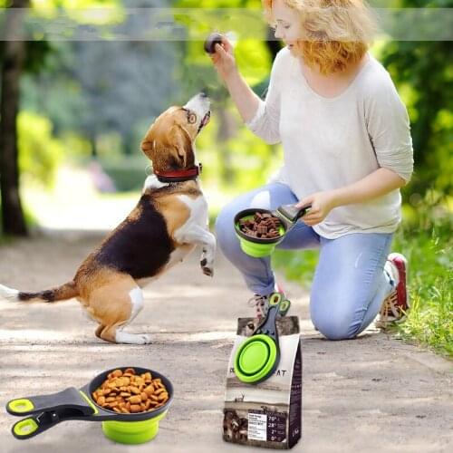Multifunction Dog Cat Feeders Bowl Folded Food Scoop Spoon Sealing Clipper Portable Food Storage Collapsible Snack Cup For Pet