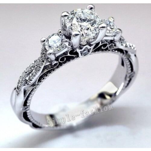 Fashion Jewelry Female Fashion ring 2ct Three-stone 5A Zircon stone Silver color Women Engagement Wedding Band Ring