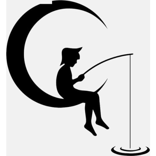 Car Sticker PVC Cartoon Boy Moon Crescent Fish Car Decoration Sticker Creative Waterproof Cover Scratch Black/white, 16cm*15cm