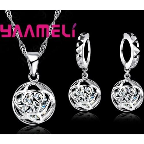 New Arrival Romantic Rose Shape 925 Sterling Silver Cubic Zirconia Necklace Earrings Jewelry Sets Wedding Accessories