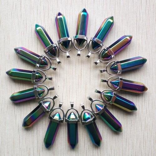 Wholesale 25pcs/lot new Fashion natural Stone colorful pillar Point charms pendants for necklace jewelry making free shipping