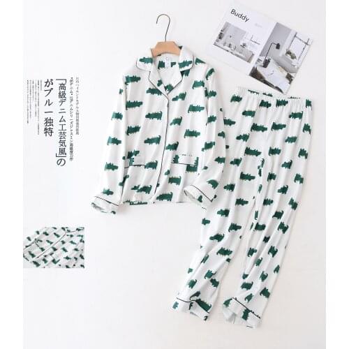 Autumn Winter Cartoon Pure Cotton Long Sleeved Pajamas Ladies Trousers Household Clothes Printing Pajamas Maternity Set Clothes