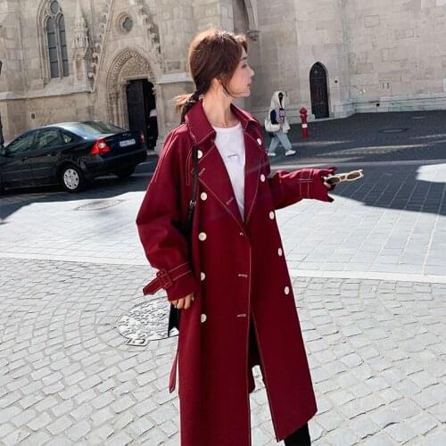 Womens Trench Coat 2020 Spring Autumn New Korean Fashion Double Breasted Belt Ladies Long Windbreaker Ladies Overcoat Y127