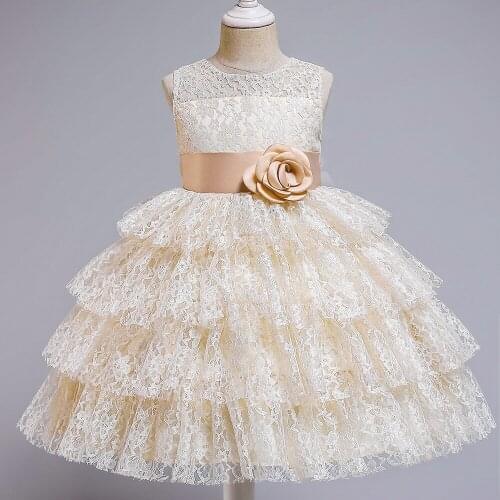 New Kids Dresses Hollow Lace elegant girl cake dress Princess Birthday Party and Wedding Baby Girl Dress girls clothes for 2-10y