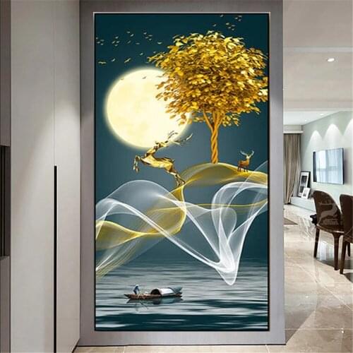 Full Drill Square Round Deer Golden Tree Large DIY 5D Diamond Painting Diamond Mosaic Embroidery Rhinestone Picture A1763