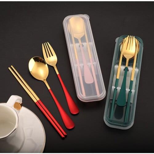 304 stainless steel portable chopsticks spoon set three piece tableware gift kitchen accessories
