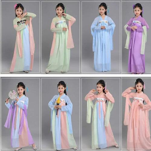 Traditional Chinese Kids Ancient Chinese Traditional Clothing Hanfu Princess Outfits Girls Stage Performance Folk Dance Costume