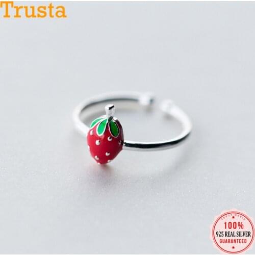 Trustdavis Minimalist 925 Sterling Silver Fashion Fruit Strawberry Adjustable Ring For Women Party S925 Ring Jewelry Gift DS264