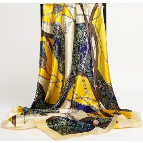 Vintage Silk Shawls Square Scarf For Women Neckerchief Female Print Headband On the Head Wraps Hair Bands 2021 Foulard Hijab