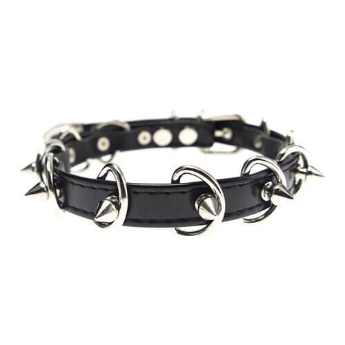 Harajuku Punk Choker Women Matel Rivet Black PU Choker