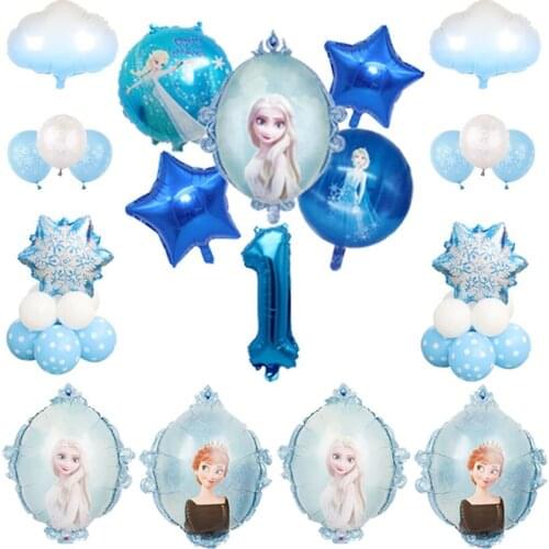 1set Frozen Elsa Anna Princess Helium Balloons Baby Shower Decor Foil Globos Birthday Party Decorations Kids Girls Toys Gifts