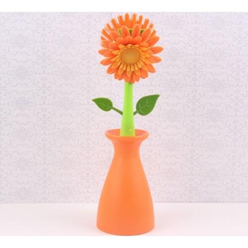 1PC Kitchen Bathroom Family Removable Handle Brush Bowl Dish Pot Cleaner Sunflower Shaped Cleaning Brush Random Color OK 0174