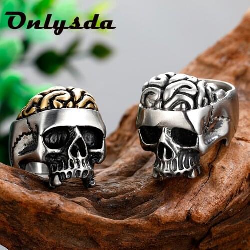 2021New Arrive Gothic Steampunk Christmas Charm Skull Gold Ring Punk Stainless Steel Men Anel Puck Jewelry Gift Anel Masculino