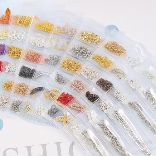 6pcs/pack Multi-colored Nail Art Alloy Metal Chains 3D Charms Decoration Nail Beads Chains Buckle Metal 3D Studs Nail Art