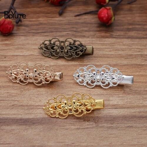 BoYuTe (40 Pieces/Lot) 15*33MM Filigree Flower Hair Clips Vintage Diy Hand Made Jewelry Accessories Wholesale