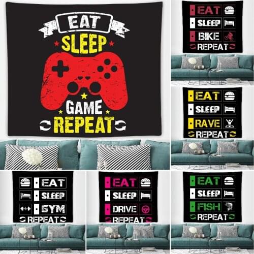 Eat Sleep Game Repeat Tapestry Wall Hanging Wall Art Decoration Tapestries for Boys Teens Room Bedroom Living Room Dorm