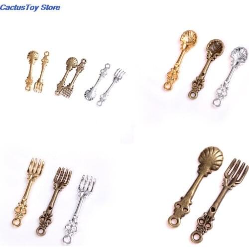 MYPANDA 10 pcs Kitchen Fancy Silverware small coffee spoon and small fork for sweet snacks 1/12 Scale Dollhouse Tableware